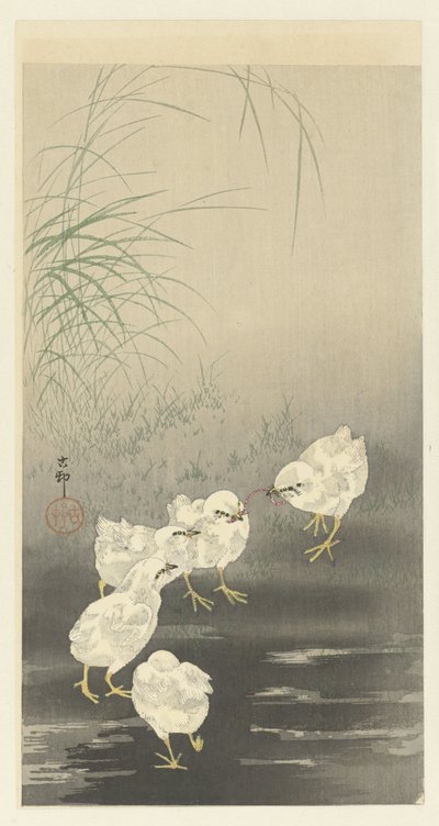 Civcivler ve Solucan by Ohara Koson