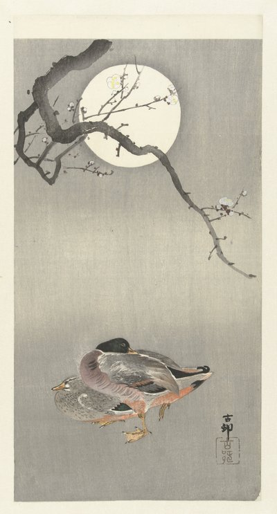 Dolunayda ördekler by Ohara Koson