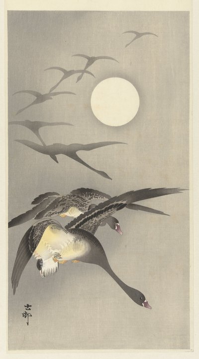Dolunayda kazlar by Ohara Koson