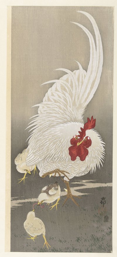 Horoz ve üç civciv by Ohara Koson