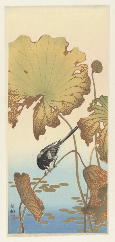 Lotus bitkisi üzerinde Japon kuyruksallayan by Ohara Koson