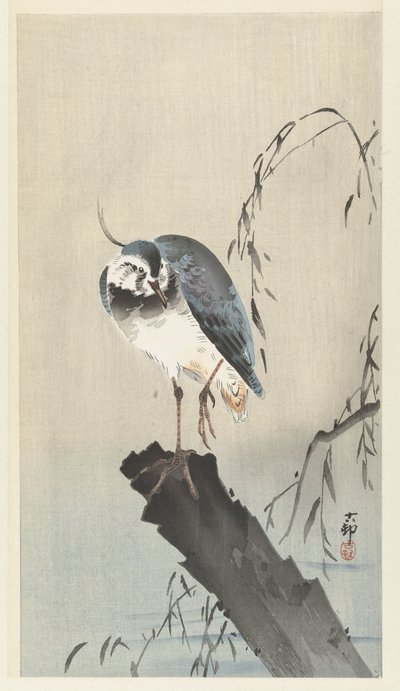 Bir ağaç kütüğü üzerinde kızaklamak by Ohara Koson