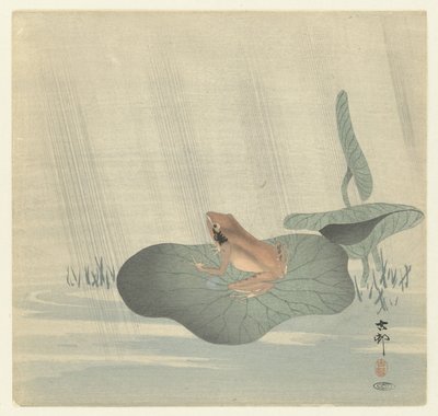 Lotus yaprağı üzerinde kurbağa by Ohara Koson