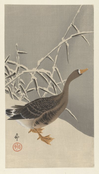Karda beyaz önlü kaz by Ohara Koson