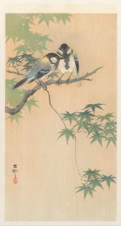 Akçaağaç dalı üzerinde harika memeler by Ohara Koson