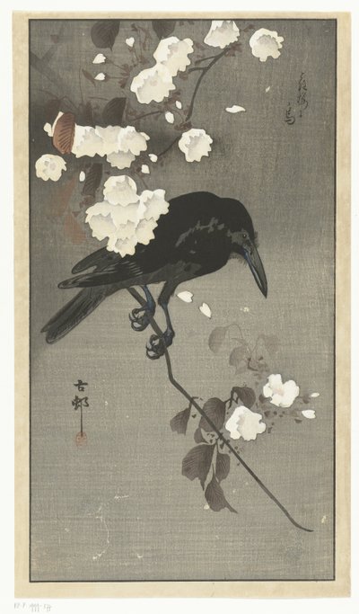 Kiraz çiçeği ile karga Hana sakura no tori (nesne üzerindeki başlık) by Ohara Koson