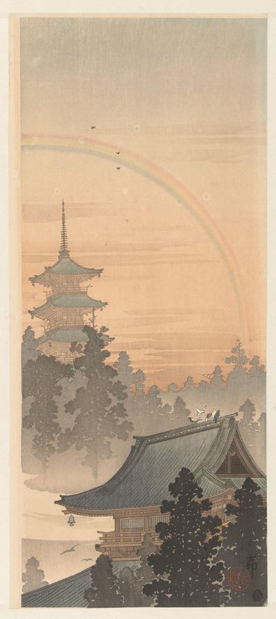 Pagoda ve gökkuşağı by Ohara Koson