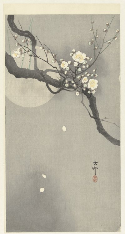 Erik çiçeği ve dolunay by Ohara Koson