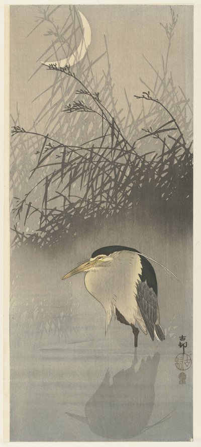 Yeni ayda balıkçıl by Ohara Koson