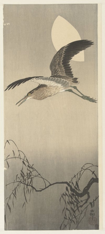 balıkçıl ve ay by Ohara Koson