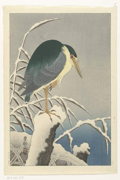 karda balıkçıl by Ohara Koson