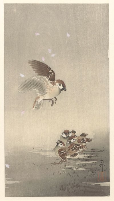 çocukla yüzük serçe by Ohara Koson