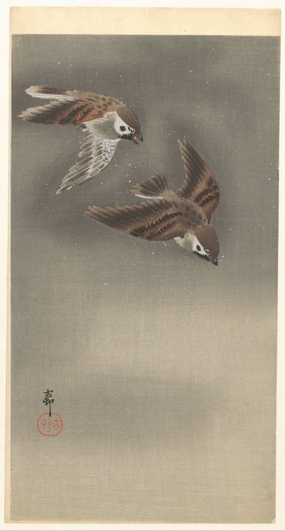 Karda Halka Serçeler by Ohara Koson