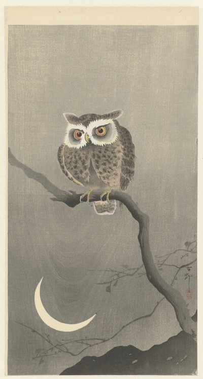 Hilal ay ile bir dalda ishak kuşu by Ohara Koson