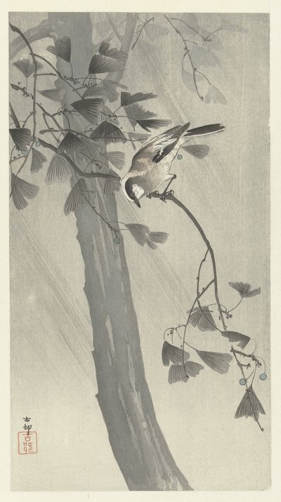 Fırtınada uzun kuyruklu baştankara by Ohara Koson