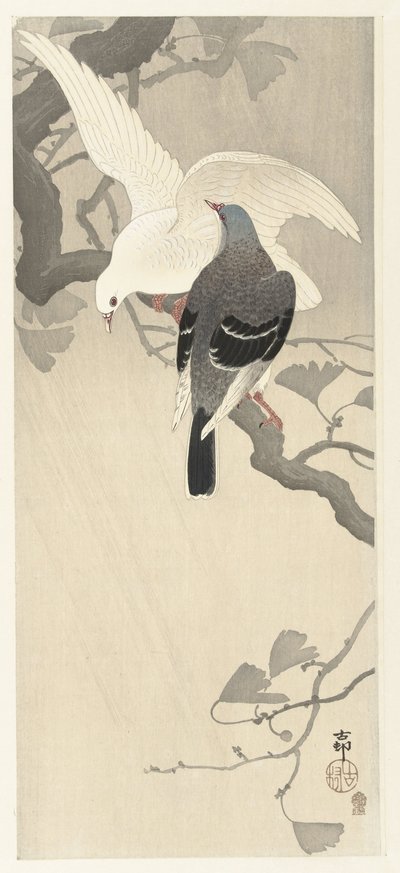 Bir dalda iki güvercin by Ohara Koson