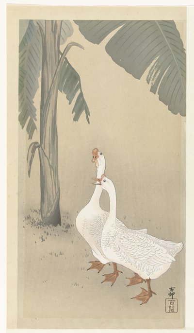 Muz ağacında iki kaz by Ohara Koson
