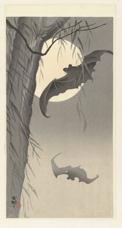 Dolunayda iki yarasa by Ohara Koson
