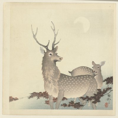 iki geyik by Ohara Koson