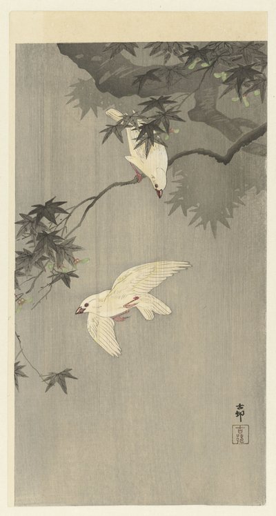 yağmurda kuşlar by Ohara Koson