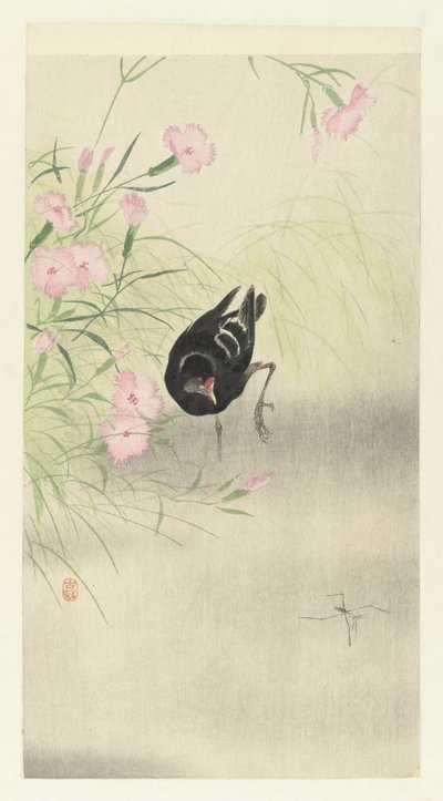 Moorhen, çiçekli bitki by Ohara Koson