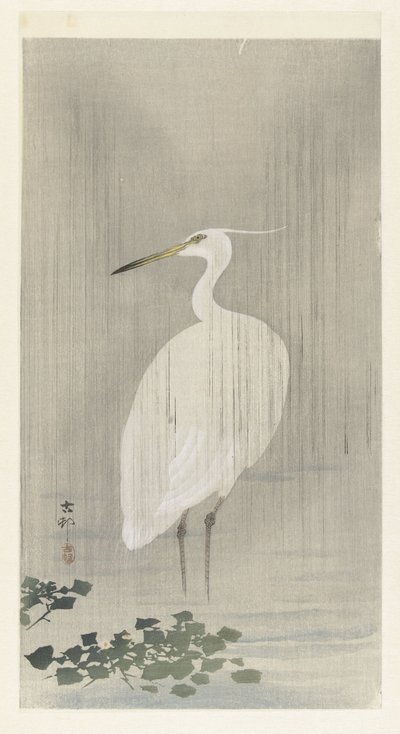yağmurda ak balıkçıl by Ohara Koson