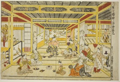 Moda Yedi İyi Şans Tanrısının Orijinal Perspektif Resmi (Furyu shichi fukujin uki-e kongen) by Okumura Masanobu