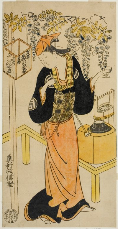 Aktör Sanogawa Mangiku I, "Sogazaki Shinju" oyununda Ohatsu rolünde Nakamura Tiyatrosu