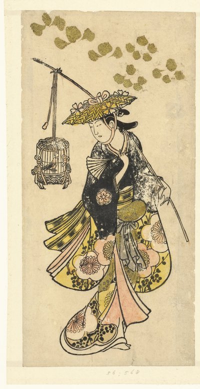 Kuş kafesi olan kadın by Okumura Toshinobu (attributed to)