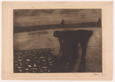 Erkek ve kadın geceleri bir nehir yatağında çalışıyor by Omer Coppens (signed by artist)