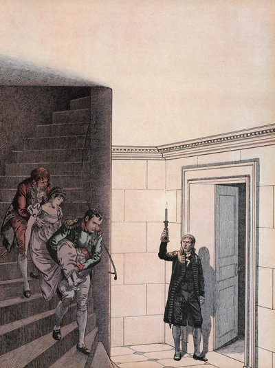 Josephine, Napolyon tarafından bir merdivenden indiriliyor by Onfray de Breville Job