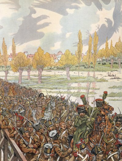 Napolyon, uğursuz görünen bir gökyüzüyle ordusuyla Elster