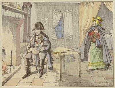 Champaubert Muharebesi akşamı ve Montmirail arifesinde, düşünceli bir Napolyon bir kantin bebeğini sallıyor, 10-11 Şubat 1814 by Onfray de Breville Job