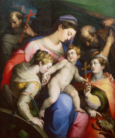 Aziz Margaret, Catherine ve Francis ile Kutsal Aile (petrol) by Orazio Samacchini