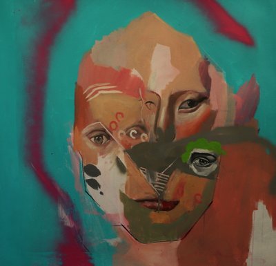 Başarısız Bir Portre Denemesi, 2020-23 (tuval üzerine akrilik, yağlı boya ve sprey boya) by Oscar Nin