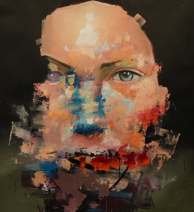 Bozuk Renkli Model, 2018-2025 (tuval üzerine akrilik ve yağlıboya) by Oscar Nin