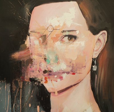 Distorted Natalie Portman, 2019-25 (tuval üzerine akrilik, pastel ve yağlıboya) by Oscar Nin