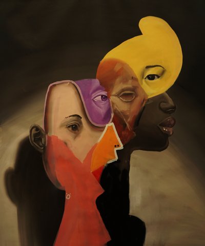 Kimliklerin Kaleydoskopu, 2023 (keten üzerine yağlı boya ve sprey boya) by Oscar Nin