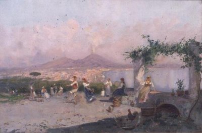 Ön Planda Dans Eden Figürlerle Napoli Körfezi by Oscar Ricciardi