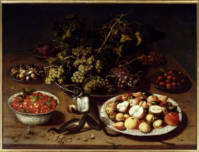 Maymun ve kelebekler ile meyve natürmort. Osias I Beert (1570-1624) Ec. Alev. by Osias the Elder Beert