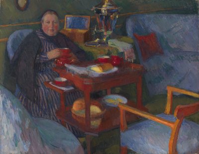 kadın, içen çay by Osip Emmanuilovich Braz