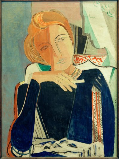 Inge II, bir sigara ile koyu mavi by Oskar Moll
