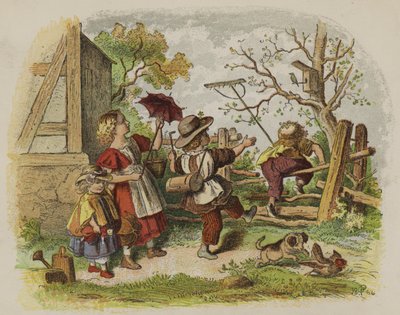 Açık havada oynayan bir grup çocuk (renkli taş) by Oskar Pletsch