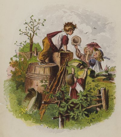 Açık havada oynayan bir grup çocuk (renkli taş) by Oskar Pletsch