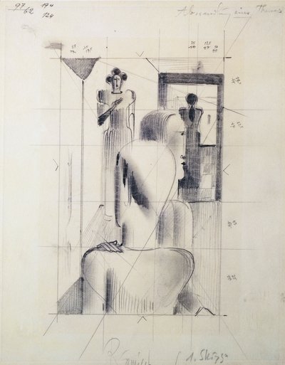 Bir odadaki figürler, Oskar Schlemmer (1888-1943), kağıt üzerine kurşun kalem. Almanya, 20. yüzyıl. by Oskar Schlemmer