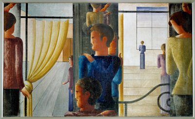 İç mekan ile on iki kişilik grup (tuval üzerine resim) by Oskar Schlemmer
