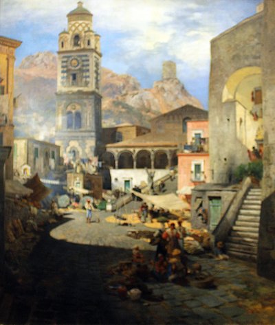 Almanca: Amalfi Pazar Yeri by Oswald Achenbach