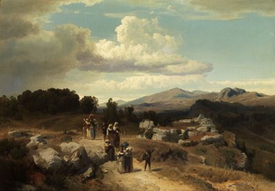 Roma kırsalında Pazar yürüyüşü by Oswald Achenbach