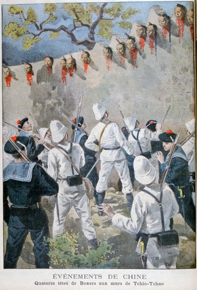 Tchio-Tchao duvarlarında on dört Boksör kafası, Çin, 1900 by Oswaldo Tofani