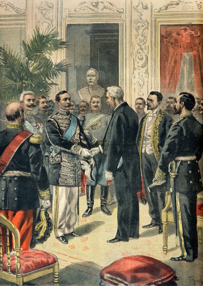 Felix Faure ve Rus Büyükelçisi Lev Ouroussoff arasındaki görüşme, Paris 1898 (Gravür) by Oswaldo Tofani